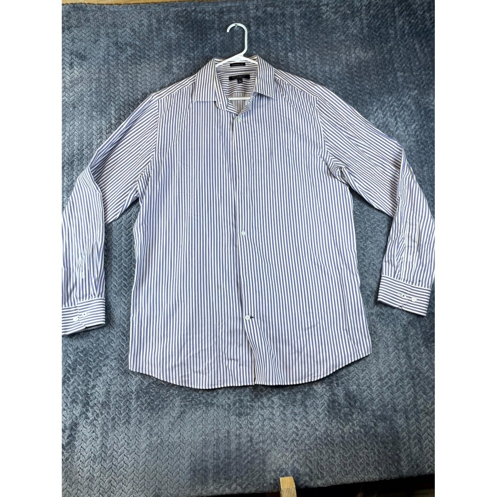 Banana Republic Camden Fit Cotton Stretch Stripe Oxford Shirt Mens Large Blue